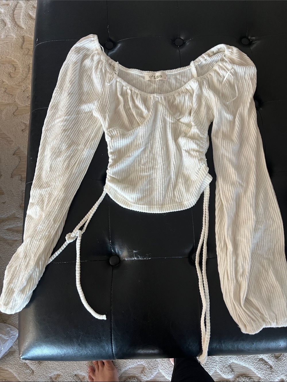 Cream Long-Sleeve Peasant Crop Top